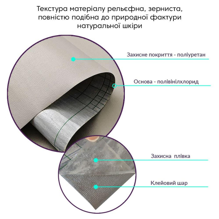Самоклеюча екошкіра в рулоні Sticker Wall 1.37*3m*0.5mm LIGHT GREY (D) SW-00001324