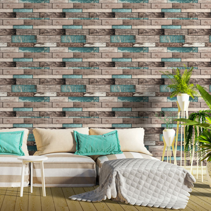 Самоклеючі 3D панелі Sticker Wall 700x700x6 мм, самоклейка під синє дерево