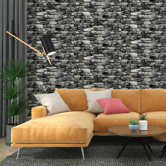 Декоративна 3D панель самоклейка Sticker Wall під чорний камінь Катеринославський 700x770x5мм
