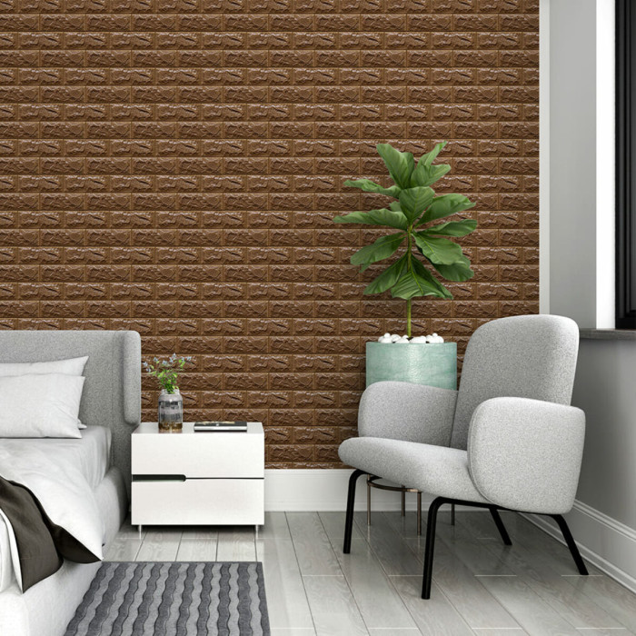 Декоративна 3D панель Sticker Wall самоклейка під цеглу Коричнева 700x770x7мм (020-7)