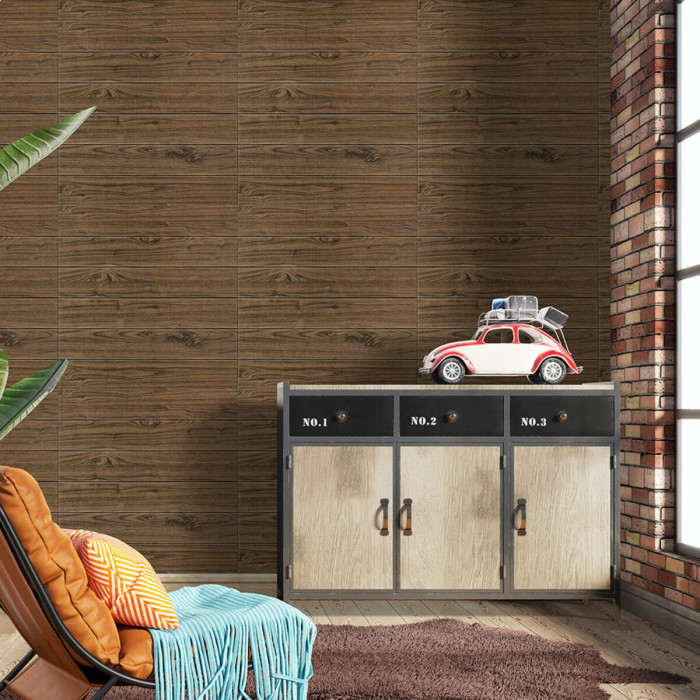 Самоклеючі 3D панелі Sticker Wall 700x700x5 мм, самоклейка під темний дуб