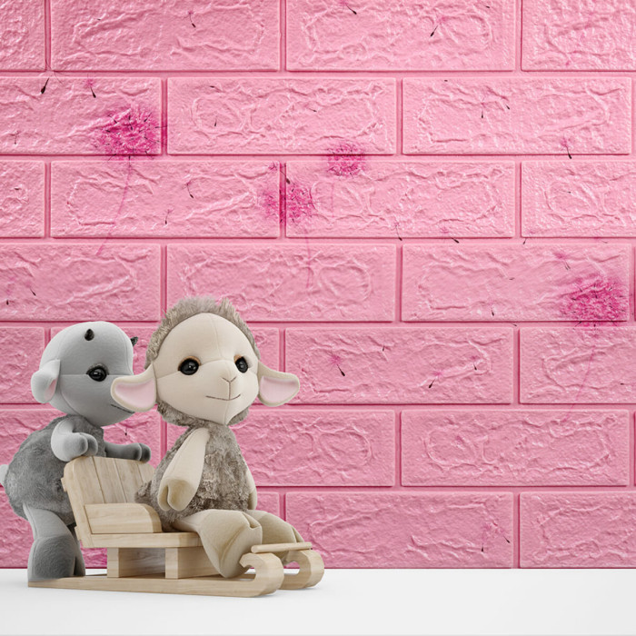 Самоклеючі панелі 3D Sticker Wall звукоізоляційні 700x770x5 мм, світло-рожева цегла з кульбабами